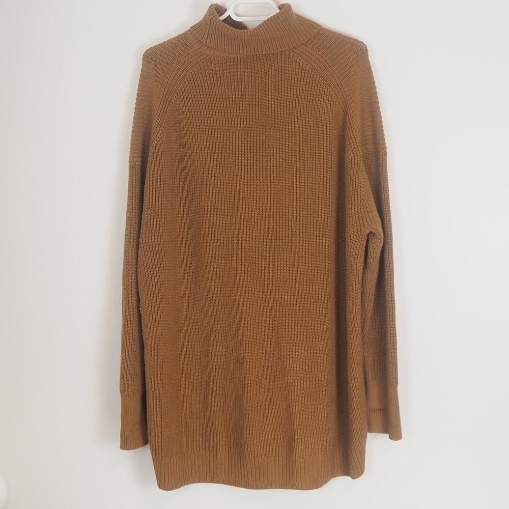 J. Crew Ribbed cotton-blend relaxed turtleneck Sweater Brown Women's Sz L BB427 - Picture 3 of 8
